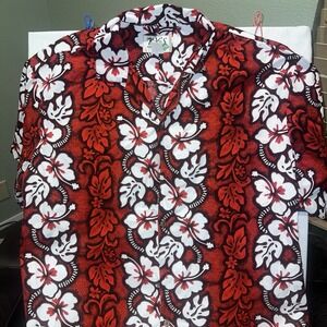 Vintage KY'S  Made In Hawaii Mens 2X Large 2XL Red white Floral, Luau Beach